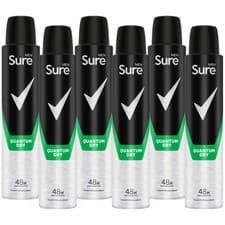Image of 6 x Sure Men Quantum Dry A/P Deodorant Spray Long Lasting Protection 200ml