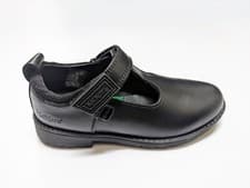Image of Girls KICKERS Black Leather Shoes New T-Bar Strap Fastening Lachly School 8-2.5