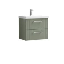 Image of Retro 2 Drawer Wall Hung Vanity Unit with 1 Tap Hole Ceramic Basin - Colour/Size