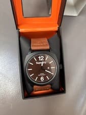 Image of Superdry Leather Look Strap Watch With Brown Face and Date Feature