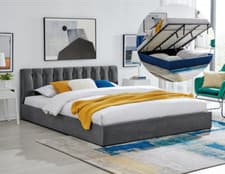 Image of Ottoman Bed Storage Frame Faux Velvet Plush Minimal Double Super King 