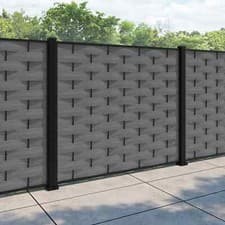 Image of Ripple Fence Panels Mid Grey 180cm with Aluminium Posts – Set of 6