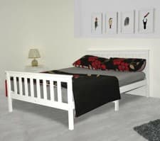 Image of 3FT 4FT WOODEN BED FRAME SOLID WHITE SINGLE PINE WOOD SMALL DOUBLE SHAKER STYLE