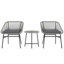 Image of Outsunny 3 Piece Rattan Bistro Set PE Wicker Garden Table 2 Chairs Cushions Grey