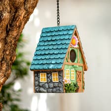 Image of Hanging Cottage Birdhouse Waterproof Outdoor Fairy Garden Decor Hand Painted