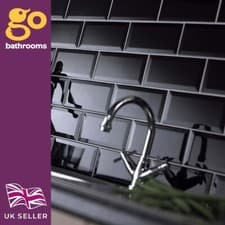 Image of Glossy Black Ceramic Subway Metro Tile With Bevelled Edge 100x200mm Box