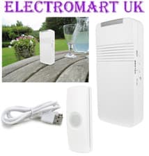 Image of WIRELESS CORDLESS PORTABLE USB RECHARGEABLE DOOR BELL CHIME 150 METER RANGE