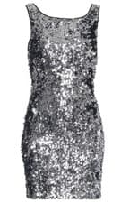 Image of BIBA gunmetal sequin shift dress 10 12 silver black cocktail party ladies NEW