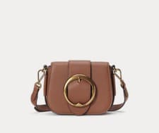 Image of Ralph Lauren Small Gold Buckle Tan Leather Crossbody Bag Brand New