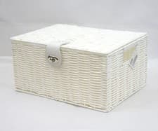 Image of Storage Basket White Resin Woven Hamper Box With Lid & Lock In 3 Size