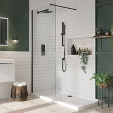Image of Orbit S8 Black Profile Wet Room Glass Panel 1000mm Wide - 8mm Glass