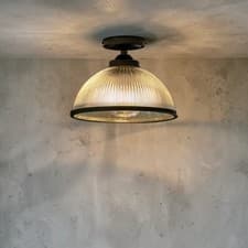 Image of Ribbed Glass Flush Ceiling Light Gunmetal Vintage Style E27 LED Hallway Kitchen