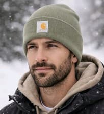 Image of Carhartt Hat Beanie Knit Cuffed Mens One Size Green Watch Hat Logo Patch