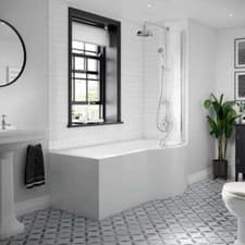 Image of Modern P Shaped Shower Bath Tub Front & End Bath Panel Shower Screen Bathroom