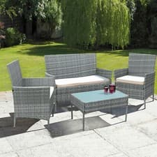 Image of Neo Rattan Sofa Set 4 Piece Garden Furniture Chair Coffee Table Patio Outdoor