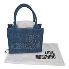 Image of Love Moschino Hand Bag Denim Blue Jean Embroidered Logo Dust Bag incl. - NEW
