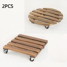 Image of 2pcs Wooden Plant Pot Mover Trolley Wheels Garden Planter Stand Heavy Duty Large
