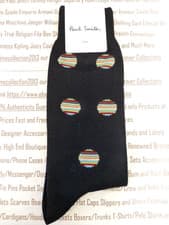 Image of PAUL SMITH 1 pk Italian Smart Sock Mens Black Stripe Polka Knit O/S Socks BNWT