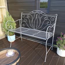 Image of 2 Seat Oriental Vintage Garden Bench - Wrought Iron, Grey Finish, Easy Assembly