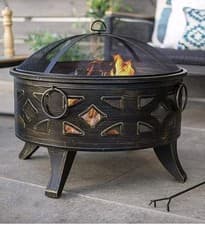 Image of La Hacienda Diamond Deep Steel Firepit with Cooking Grill, Bronze Effect, 58091
