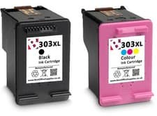 Image of 303 XL Black and Colour Refilled Ink Cartridges For HP Tango Printers
