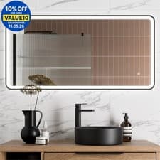 Image of Large Rectangular LED Mirror Touch Bathroom Demister Mains Matt Black 1200x600mm