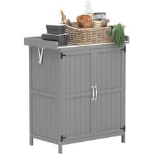 Image of Garden Storage Bench Grey Fir Wood & Stainless Steel 74x43x88cm Durable Outdoor