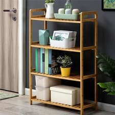 Image of Wisfor 4 Tier Bamboo Shelf Adjustable Bookshelf Kitchen Storage Unit Plant Stand