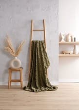 Image of Soft & Cosy Cable Knit Style Sherpa Fleece Throw 140x200cms in Grey, Olive Stone