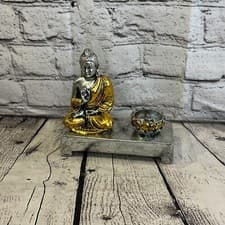 Image of Silver And Gold 15cm x 15cm Thai Buddha Tea Light Holder Statue Resin Hindu