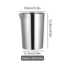 Image of Cocktail Mixing Glass 500ml - Silver Stainless Steel Stirring Cups - Tin Bar