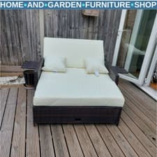 Image of 2 Seater Rattan Sun Lounger Day Bed Outdoor Garden Sofa Patio Reclining Sunbed