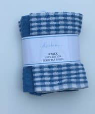 Image of Mono Check Terry Tea Towels 100% Cotton Pack of 4