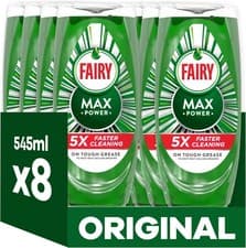 Image of Fairy Max Power Washing Up Liquid Original 8 x 545ML, Easy & Effortless Cleaning