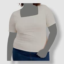 Image of And Now This Women's Ivory Second Skin Square-Neck Blouse Top Plus Size 2X