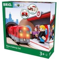 Image of Brio Train Set Metro Railway Wooden Track with Station Tunnel Train for Ages 3+