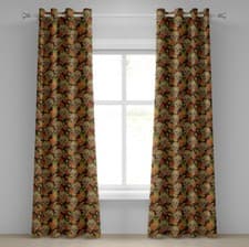 Image of Floral 2-Panels Eyelet Curtains Diamond Flowers Leaves