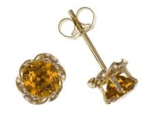 Image of 9ct Gold Citrine Stud Earrings 6mm Solitaire Yellow Gold November Birthstone