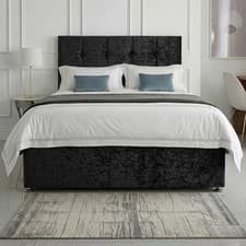 Image of LUXURY GREY FABRIC DIVAN BED SET WITH MATTRESS & HEADBOARD 4FT6 DOUBLE 5FT KING