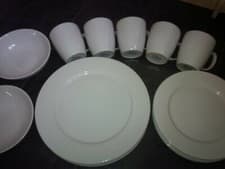 Image of Sabichi White Embossed Dinner Set Plates, Side Plates, Bowls & Mugs NEW & UNUSED
