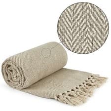 Image of Throw Blanket for Sofas Bed Runner Herringbone Design Soft Cotton Herringbone