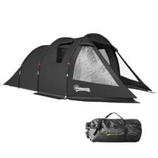 Image of Outsunny 3-4 Persons Tunnel Tent, Two Room Camping Tent w/ Windows, Black