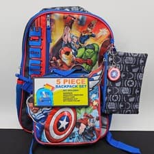 Image of Marvel Avengers 5 Piece Backpack Set Boys Kids School Bag Lunch Case Keychain