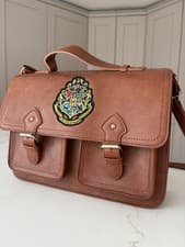Image of Harry Potter Hogwarts brown faux leather satchel bag tan cross body NEW BNWoT