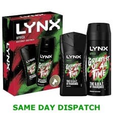 Image of LYNX Africa Duo Body Spray Gift Set Body Wash and Deodorant perfect for his dai