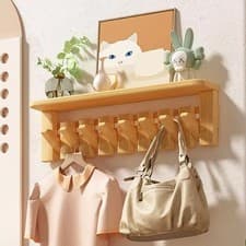 Image of New Coat & Hat Rack Solid Wood Wall Mounted W/ 8 Hooks for Entryway Storage