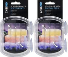 Image of 2x Chef Aid Plastic Soap Dish with Suction Pads Bathroom Shower Tile Caddy Stand
