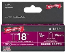 Image of PACK OF 1000 X 10MM 3/8” ARROW T-18 T18 WIRE AND CABLE STAPLES ROUND CROWN NEW