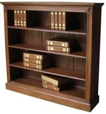 Image of Solid Mahogany Bookcase Traditional Style 3 Adjustable Shelves Low & Wide BCS030