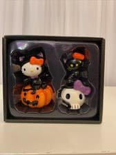 Image of Hello Kitty Halloween Salt and Pepper Shakers Pumpkin and Skull